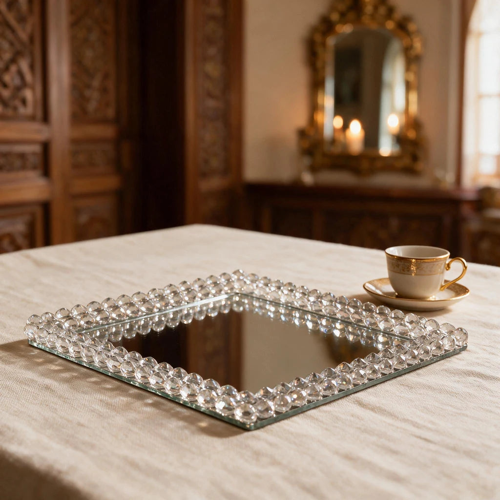 Beaded Crystal Tray — Square · 30×30 cm
