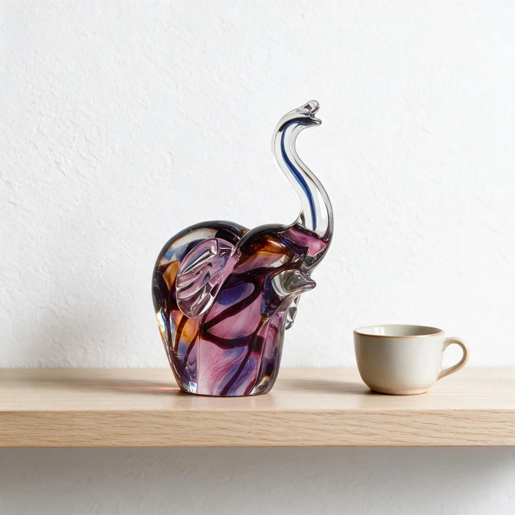 Wish Elephant Figurine — Hand-Worked Coloured Crystal · 17 cm