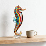 Rainbow Seahorse Sculpture — Hand-Worked Coloured Crystal · 23.5 cm