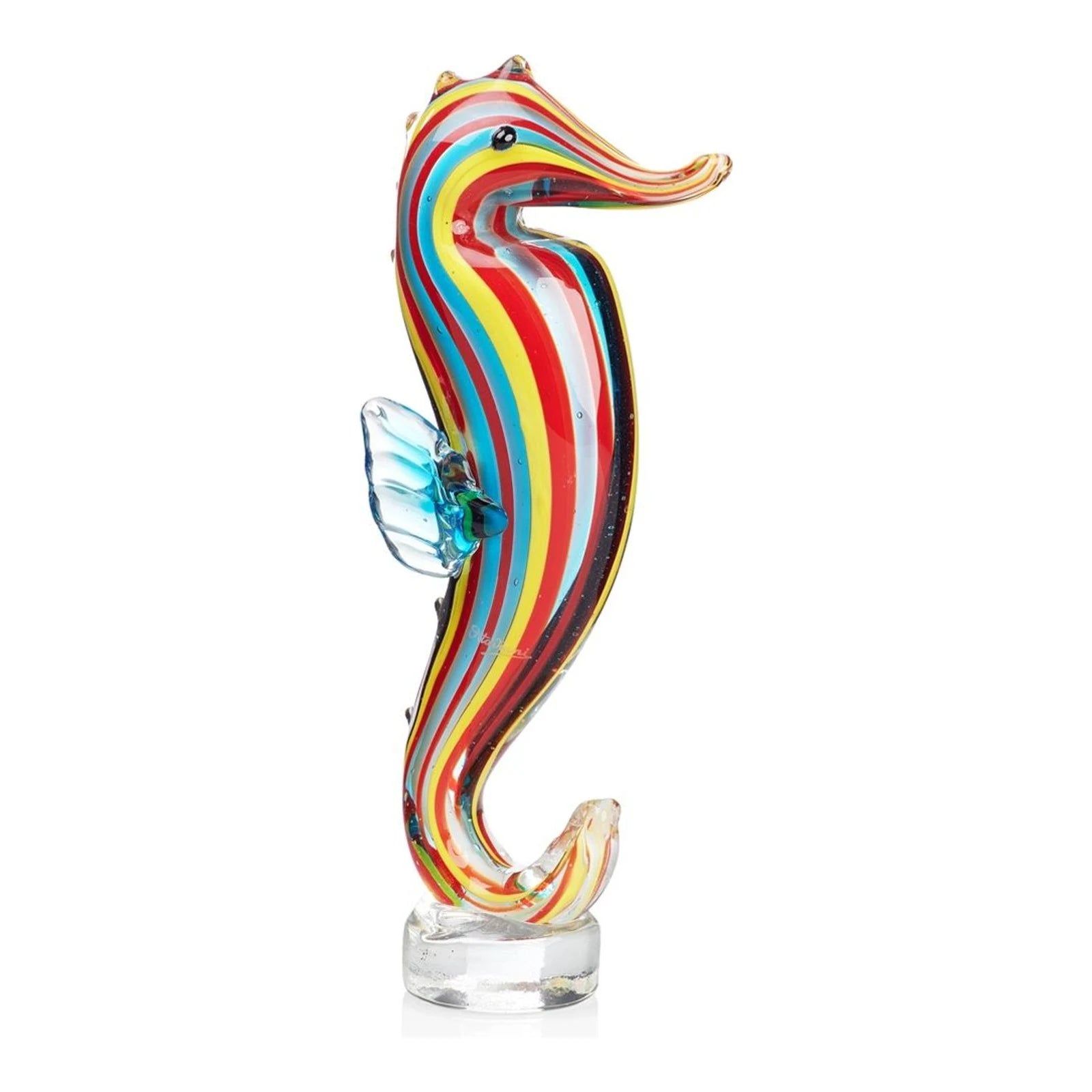 Rainbow Seahorse Sculpture — Hand-Worked Coloured Crystal · 23.5 cm