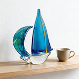 Sailing Boat Figurine — Hand-Worked Coloured Crystal · 20 cm