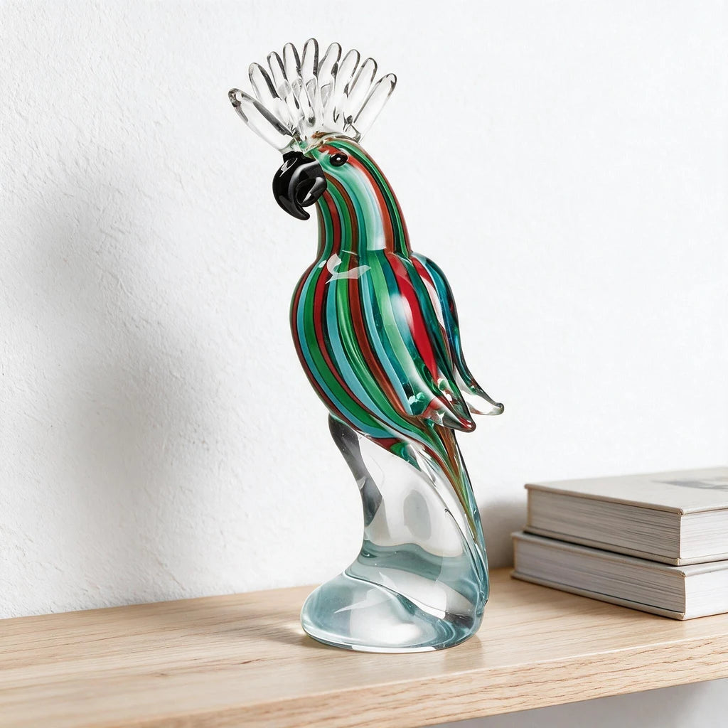 Tropical Parrot Figurine — Hand-Worked Coloured Crystal · 27.5 cm
