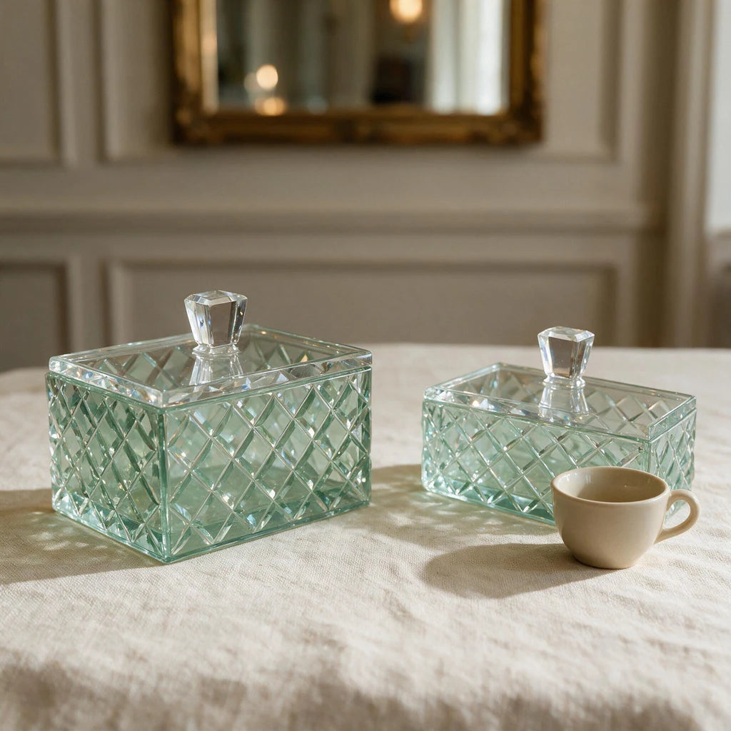 Mint Crystal Boxes — Pair, Rectangular