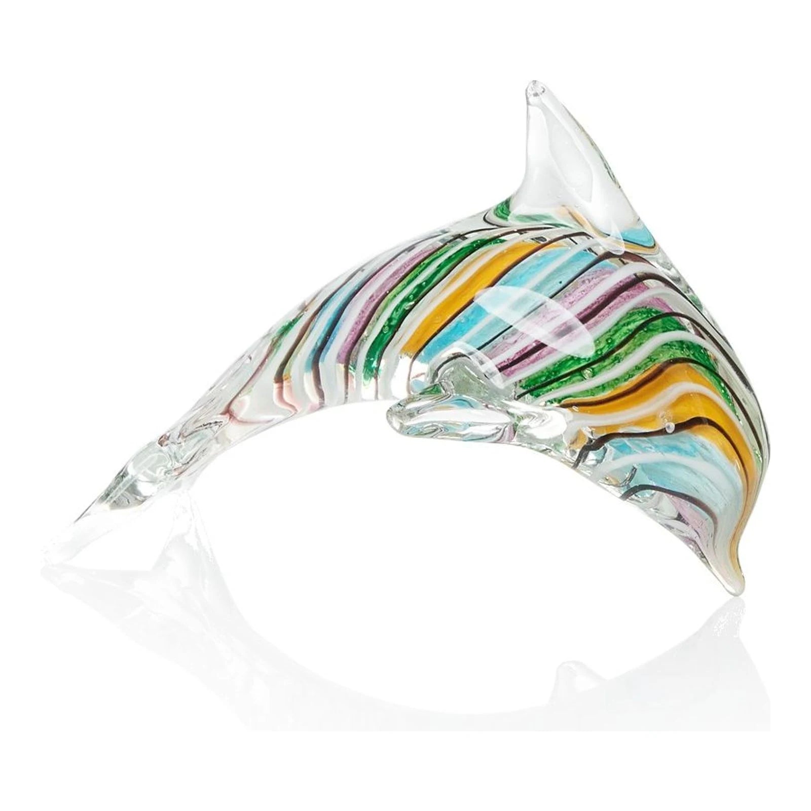 Leaping Dolphin Figurine — Hand-Worked Coloured Crystal · 16.3×11.5 cm