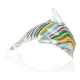 Leaping Dolphin Figurine — Hand-Worked Coloured Crystal · 16.3×11.5 cm