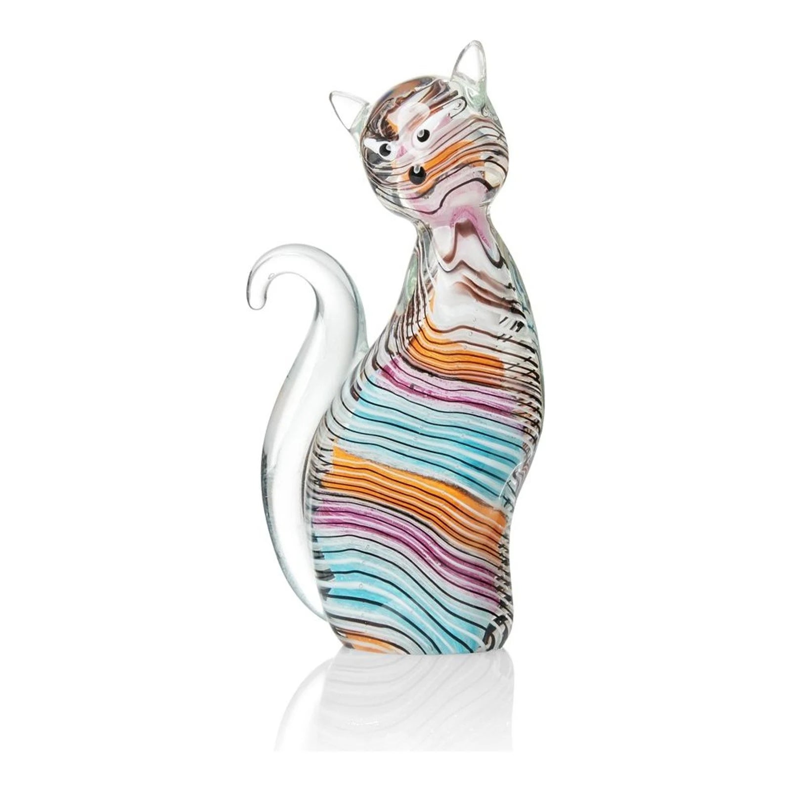 Seated Cat Figurine — Hand-Worked Coloured Crystal · 20.5 cm