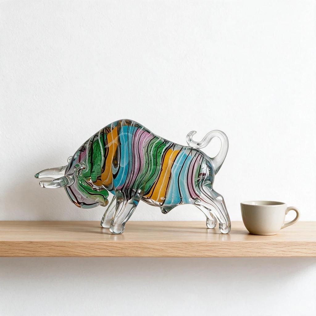 Bull Figurine — Hand-Worked Coloured Crystal · 23×11.5 cm