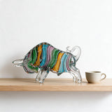 Bull Figurine — Hand-Worked Coloured Crystal · 23×11.5 cm