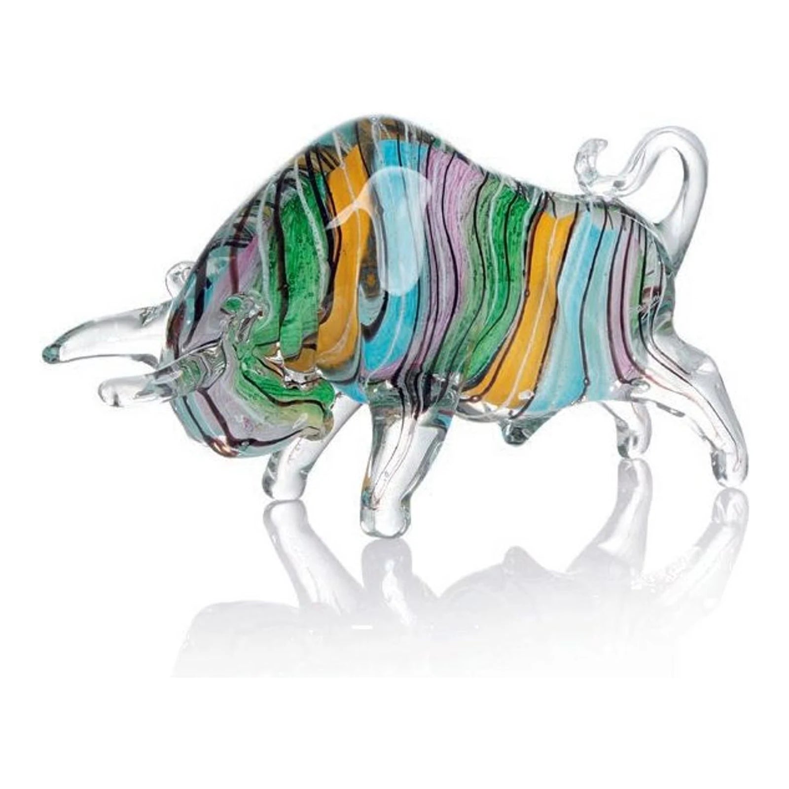 Bull Figurine — Hand-Worked Coloured Crystal · 23×11.5 cm