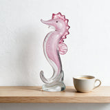 Pink Seahorse Figurine — Hand-Worked Crystal · 9.5×6×21.5 cm