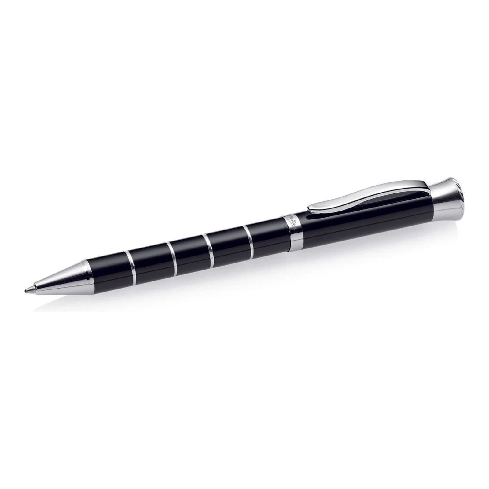Ribbed Ballpoint Pen — Black and Chrome
