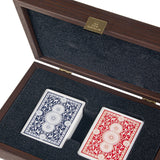 PLASTIC COATED PLAYING CARDS in Brown Leather Croc tote wooden case by Manopoulos - Detail View