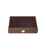 DOMINO SET in Brown Leather Croc tote wooden case by Manopoulos - Alternate Angle