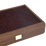 PLASTIC COATED PLAYING CARDS in Brown Leather Croc tote wooden case by Manopoulos - Close-up