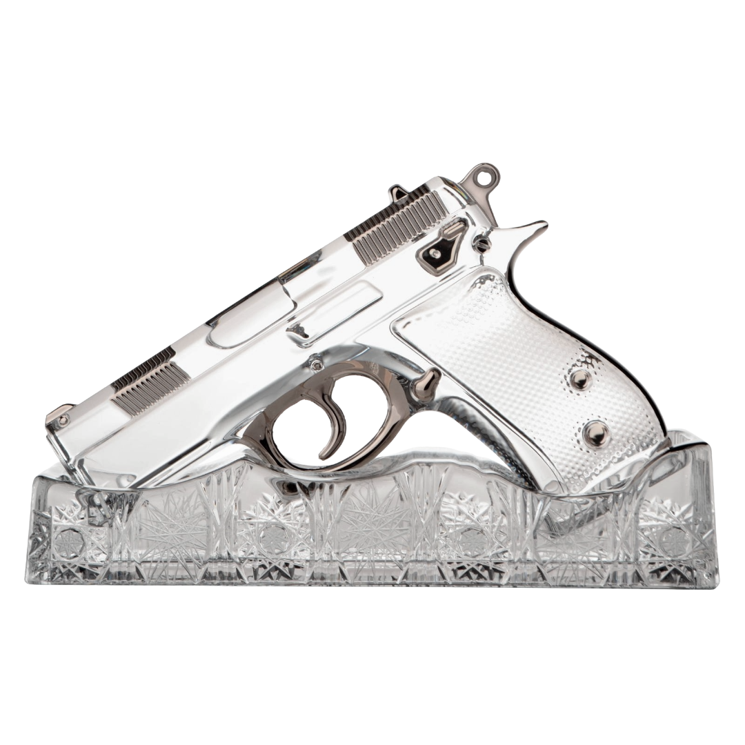 Signature Engraved Platinum crystal sculpture, studio view