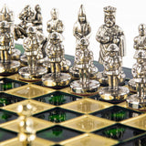 Luxury Green & Gold Metal Chess Set by Manopoulos - Alternate Angle