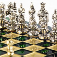 Luxury Green & Gold Metal Chess Set