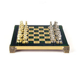 Luxury Green & Gold Metal Chess Set by Manopoulos - Close-up