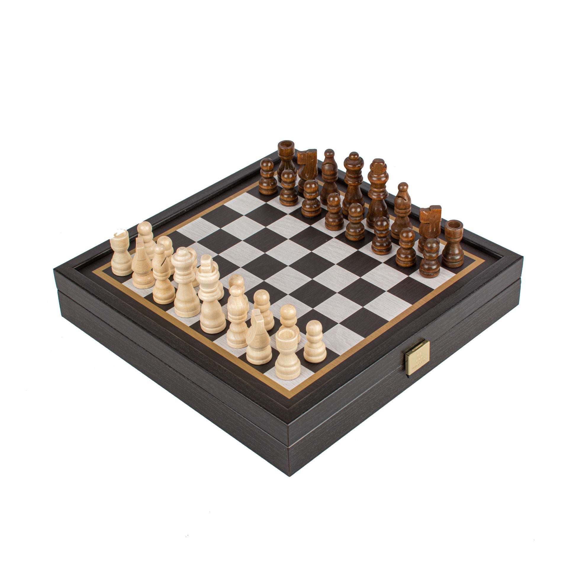Modern 2-in-1 Combo Game Set - Chess & Backgammon in Black Wenge Wooden Case (Small) by Manopoulos - Alternate Angle