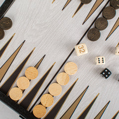 Modern 2-in-1 Combo Game Set - Chess & Backgammon in Black Wenge Wooden Case (Small) by Manopoulos - Close-up