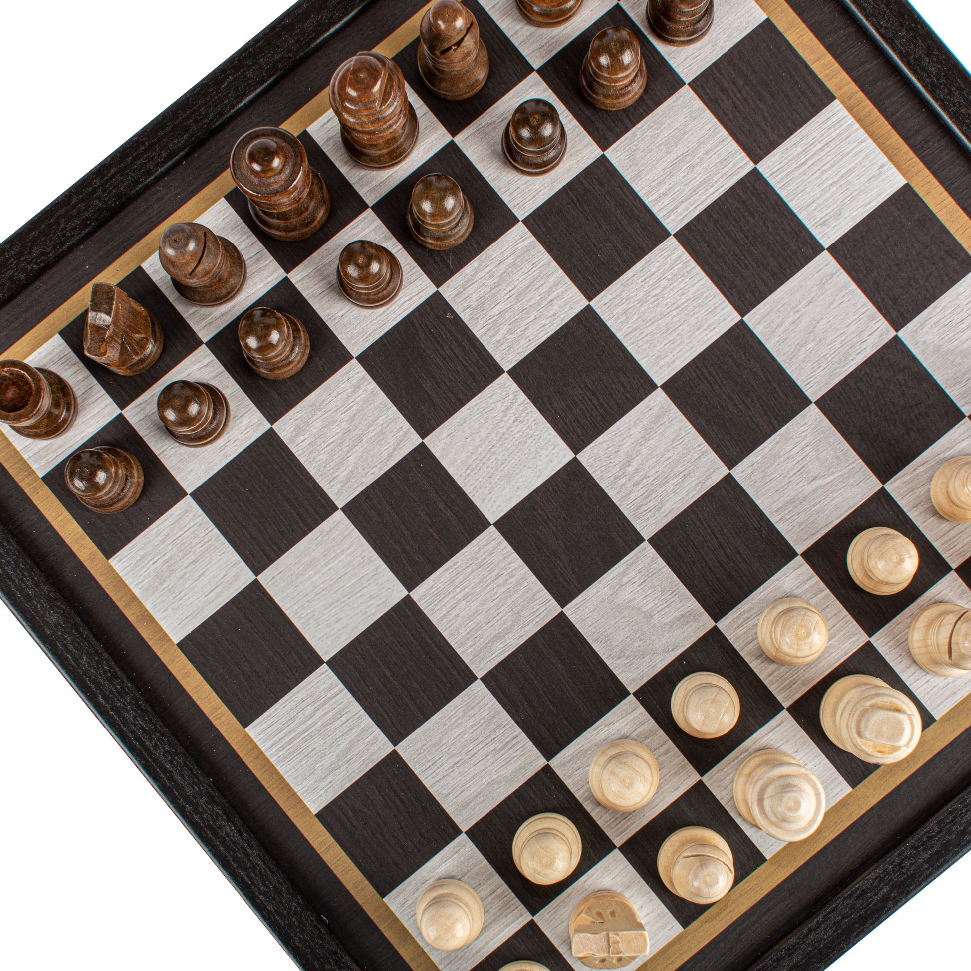 Modern 2-in-1 Combo Game Set - Chess & Backgammon in Black Wenge Wooden Case (Small) by Manopoulos - Package View