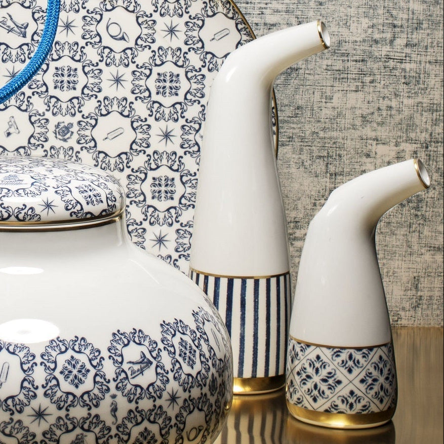 Transatlantica Dinner Set by Vista Alegre — large pitcher (Pinguin) detail view, showing the curved spout and tile pattern