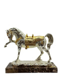 Silver Horse with Golden Details – Right Foot Raised by Anglada Esculturas - Alternate Angle