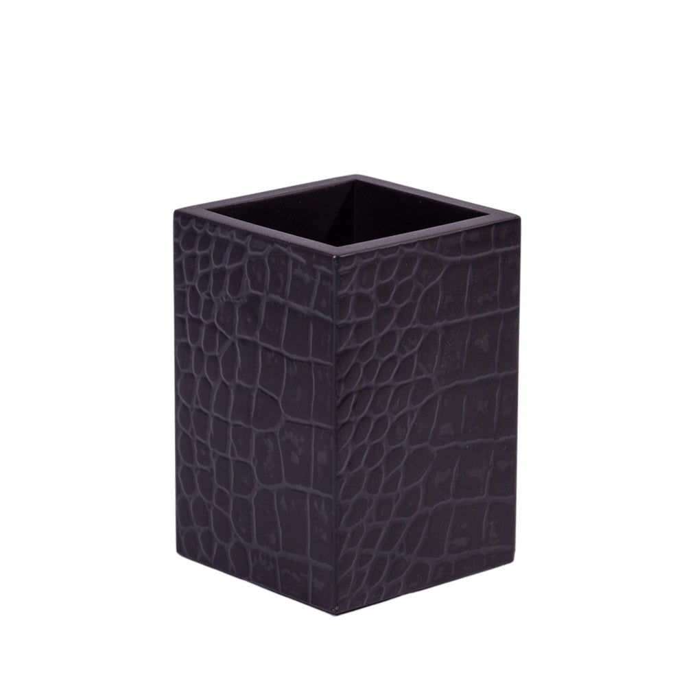 Black textured square container on a white background