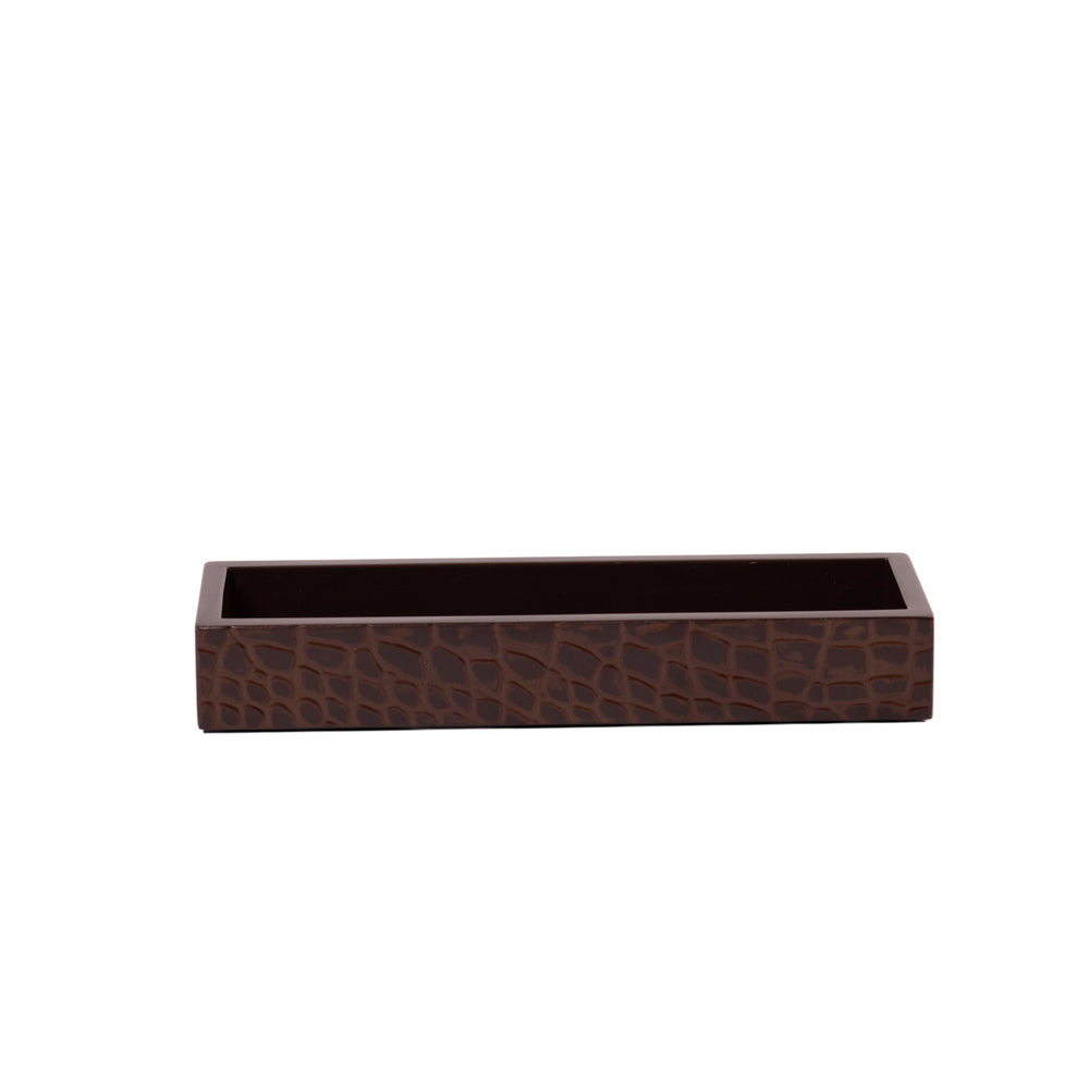 Rectangular brown planter with textured surface on a white background