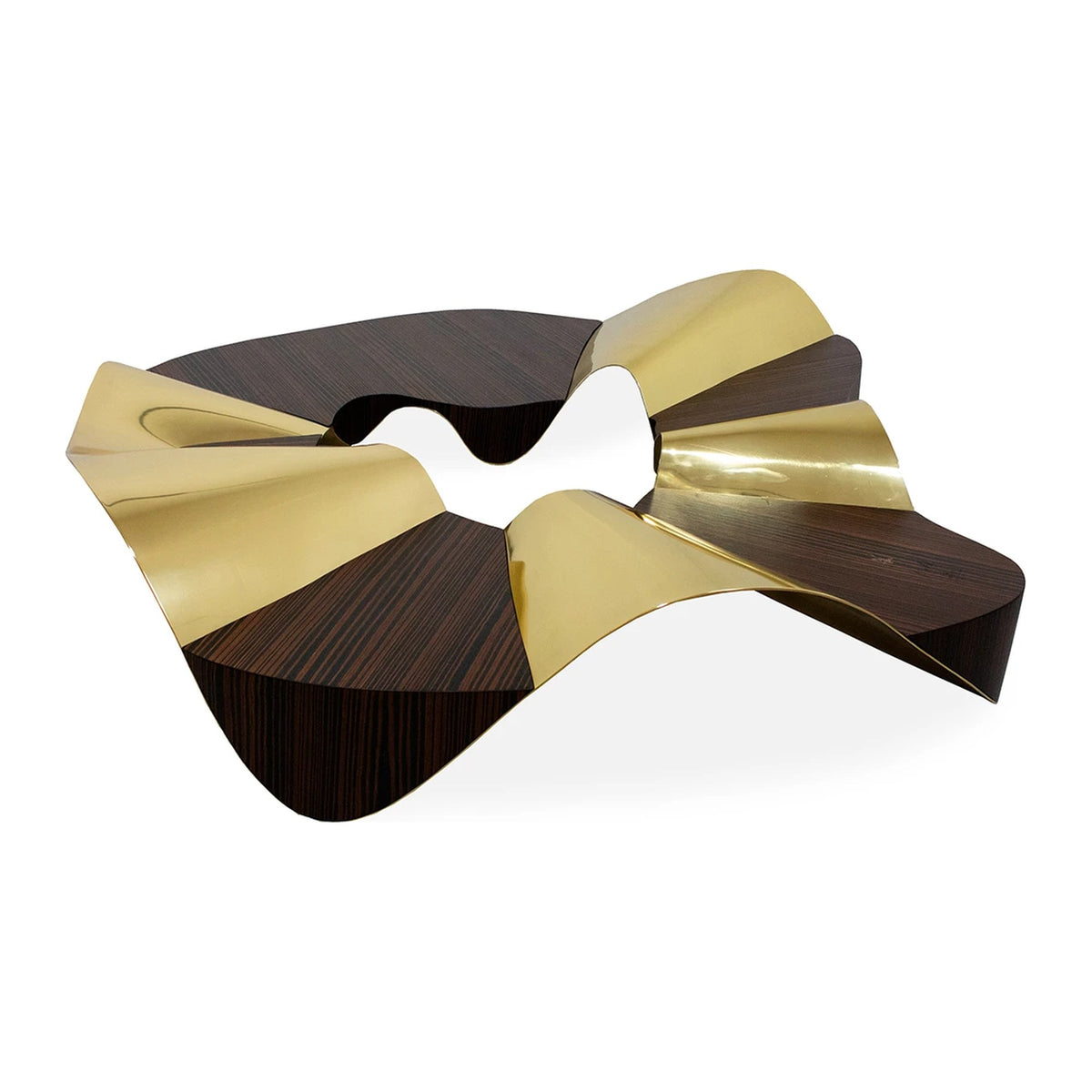 Ballet Coffee Table in Brass and Walnut, Ø146 cm — Alma De Luce
