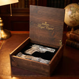 Signature Engraved crystal sculpture in its Bohemia Royal Crystal oak presentation box on a study desk