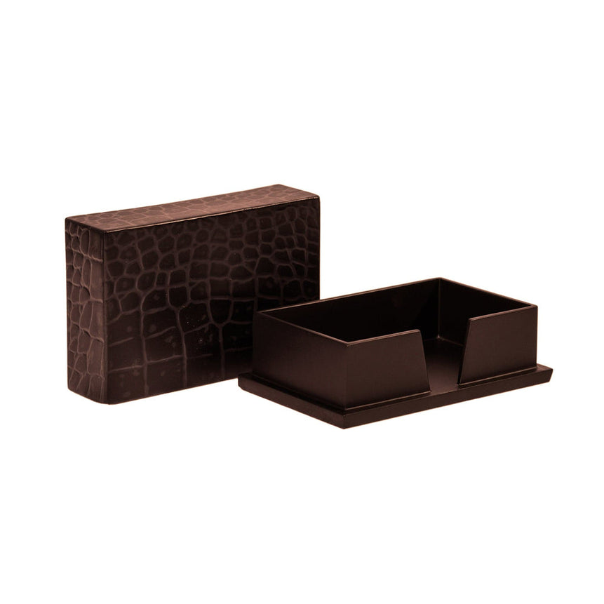 Brown crocodile-patterned desk organizer on a white background