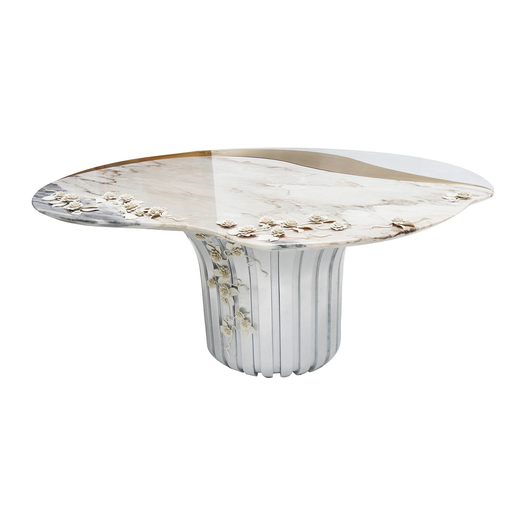 Cardosas Round Dining Table, Estremoz Marble and Limoges Porcelain — Alma De Luce