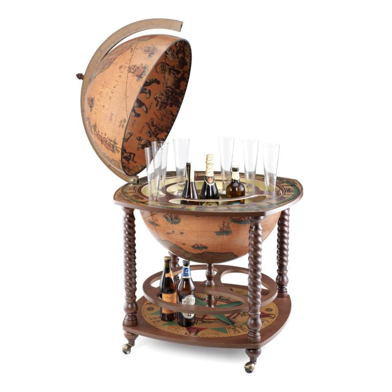 Caronte Trolley Globe – 16th Century Cartography – Rotating Globe with Drinks Cabinet on Wheels by Zoffoli - Lifestyle View