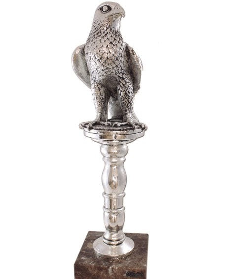 Silver Falcon on Pedestal Sculpture by Anglada Esculturas - Alternate Angle
