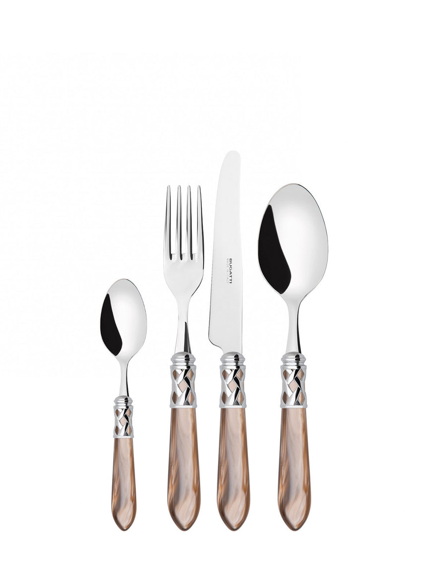 طقم ملاعق وشوك وسكاكين ألادين بحلقة كروم – 75 قطعة – لون عقيق (أسود) لؤلؤي – صندوق خشب وينجي