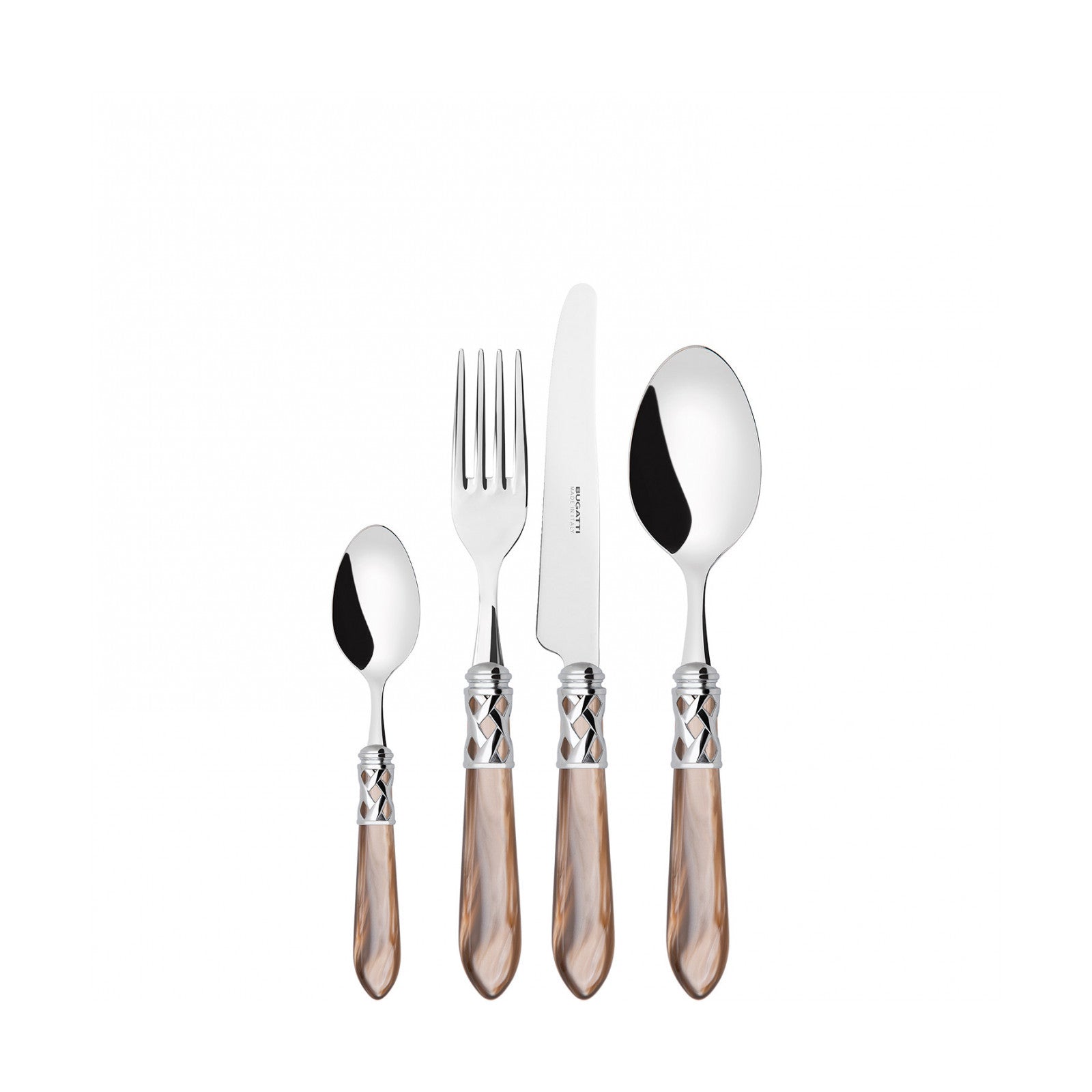 طقم ملاعق وشوك وسكاكين ألادين بحلقة كروم – 75 قطعة – لون عقيق (أسود) لؤلؤي – صندوق خشب وينجي