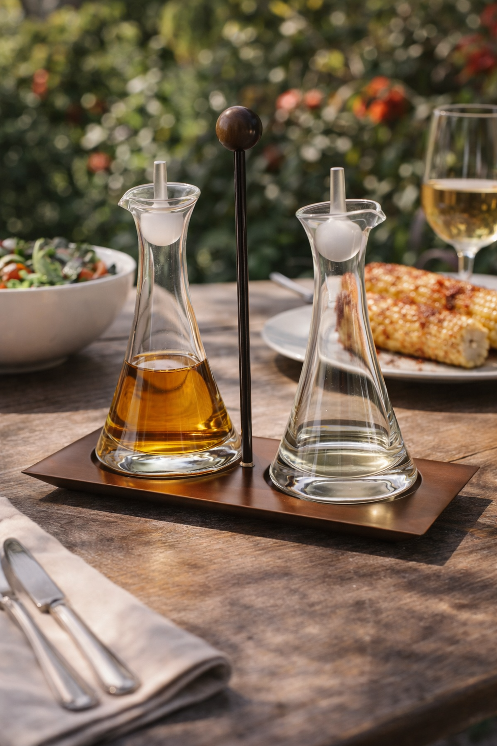 Village Oil & Vinegar Set with Wood Base – Elegant Crystal Tableware