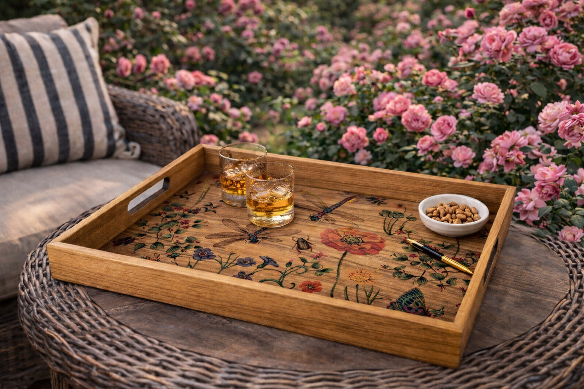 WOODEN TRAY with printed design - SPRING NATURE by Manopoulos - Main View
