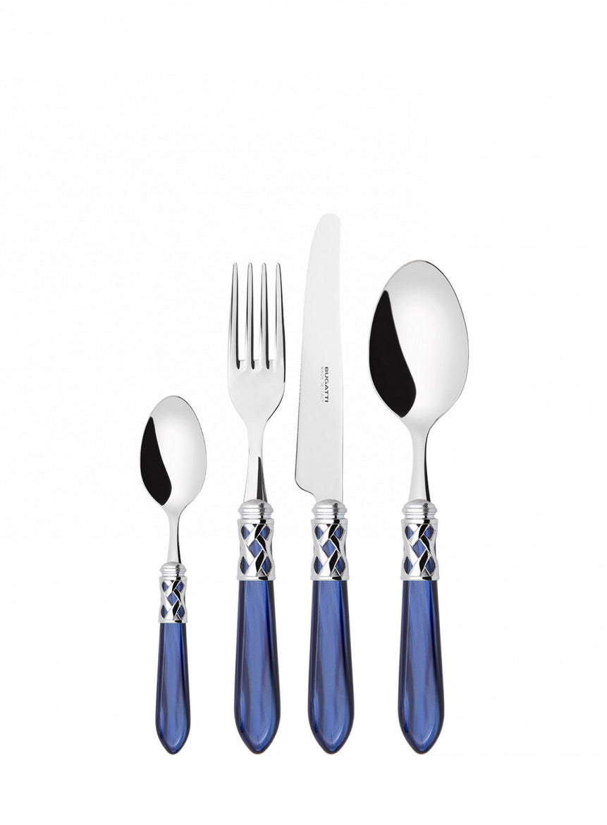 طقم ملاعق وشوك وسكاكين ألادين بحلقة كروم – 75 قطعة – لون أزرق لؤلؤي – صندوق خشب وينجي