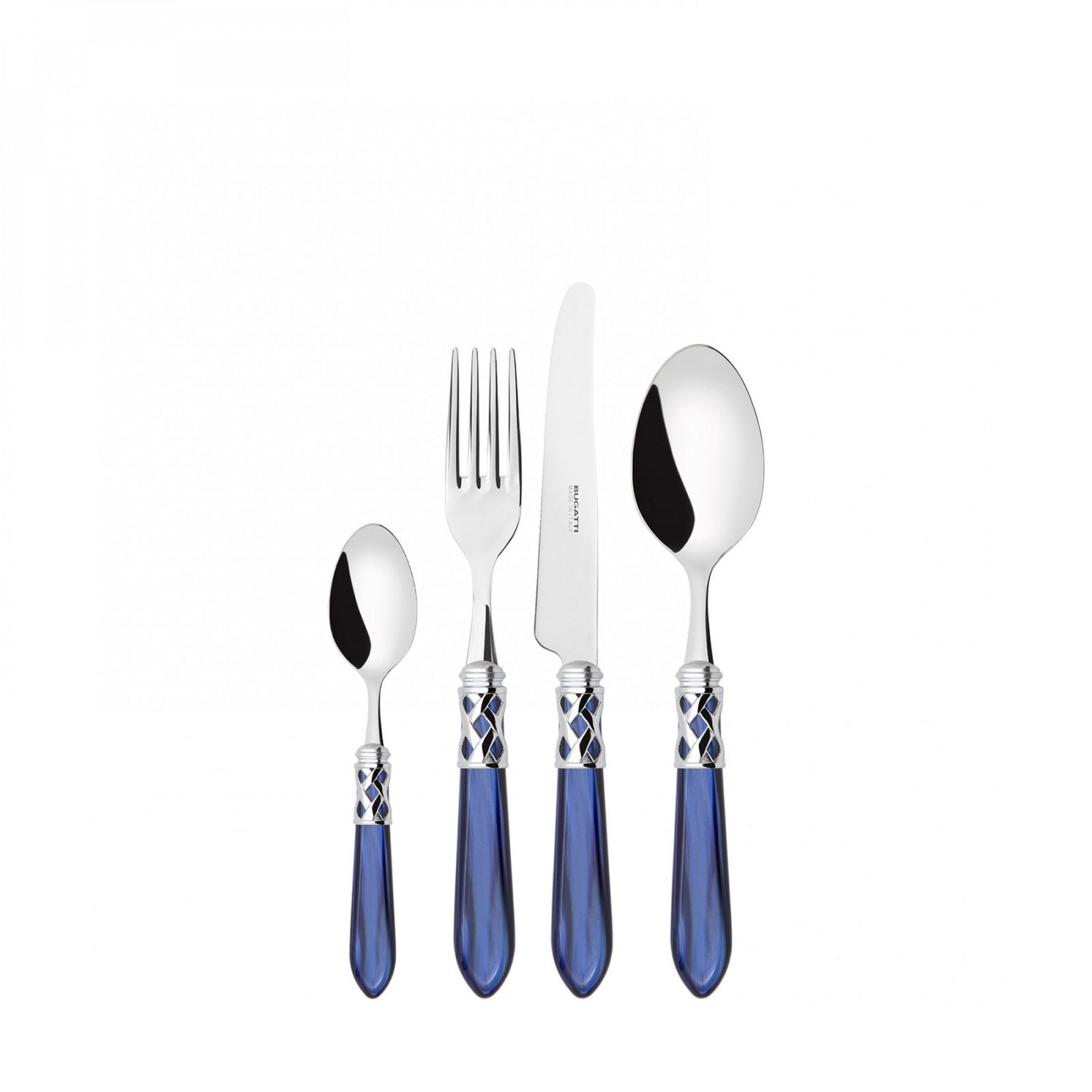 Aladdin Chromed Ring Cutlery Set – 75 Pieces – Nacreous Blue – Wengé Wood Box