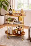 Trolley Paul – Luxury Wine Trolley with Wood and Chrome Finish by Abhika - Main View