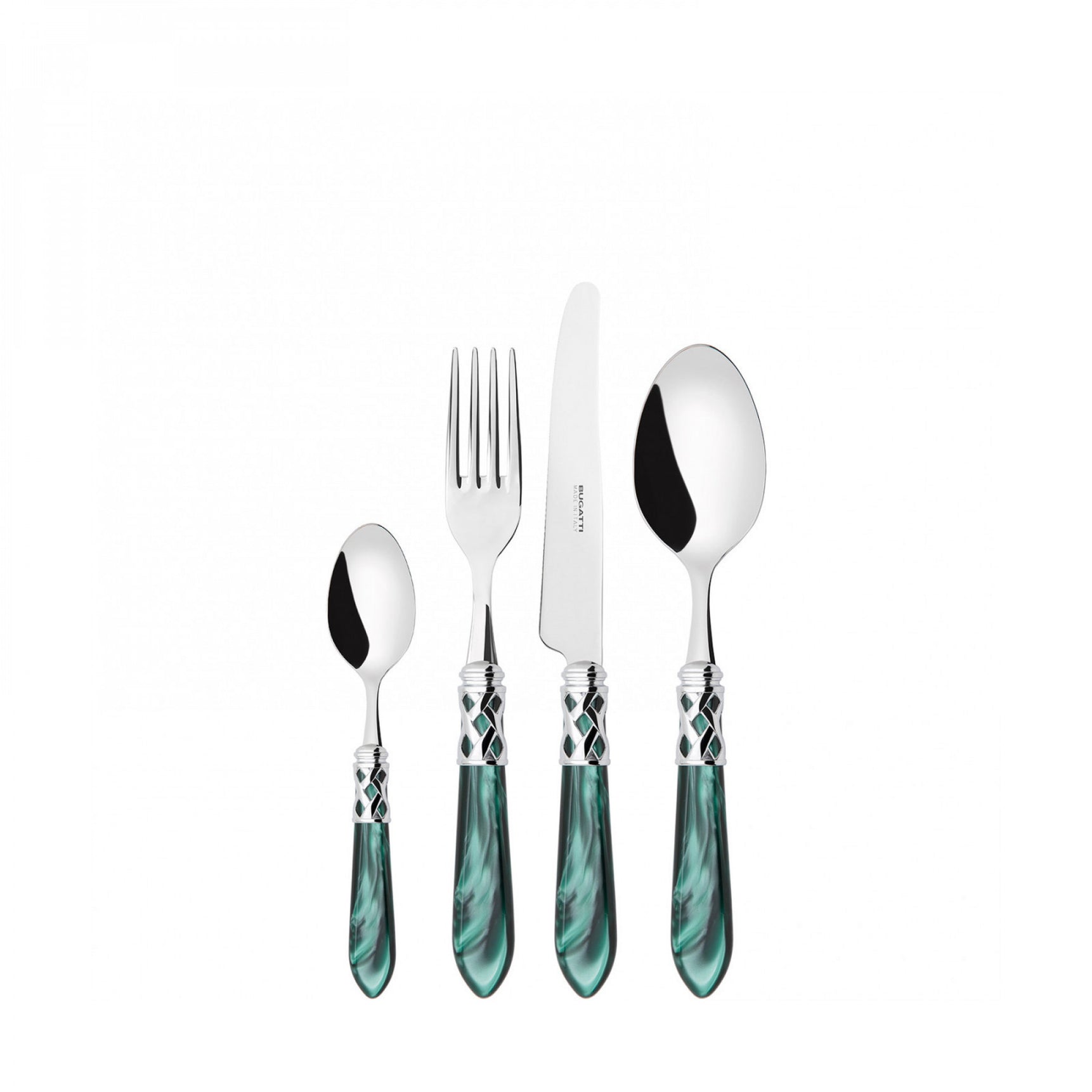 Aladdin Chromed Ring Cutlery Set – 75 Pieces – Nacreous Green – Wengé Wood Box