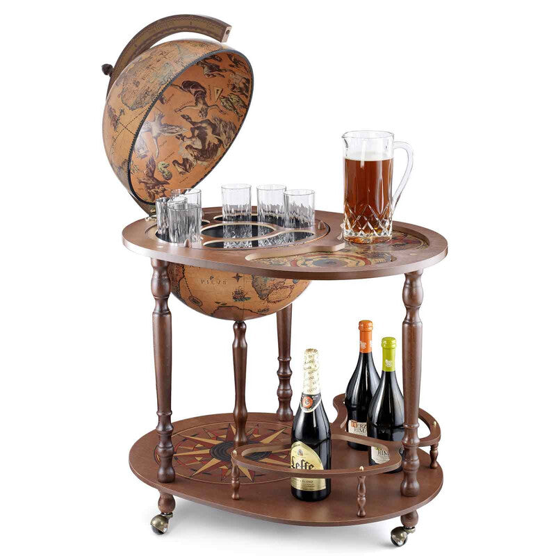 Giasone Trolley Globe – 16th Century Map – Serving Tray & Drinks Cabinet on Wheels by Zoffoli - Detail View