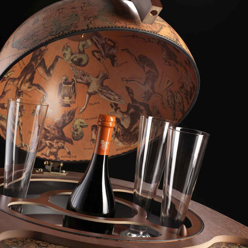 Giasone Trolley Globe – 16th Century Map – Serving Tray & Drinks Cabinet on Wheels by Zoffoli - Set View
