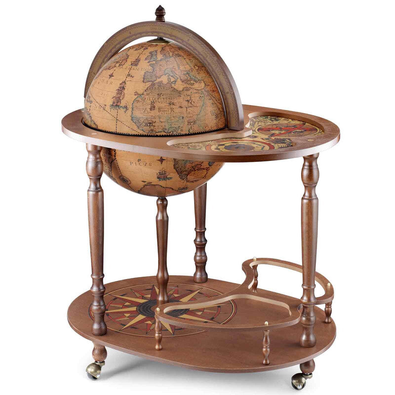 Giasone Trolley Globe – 16th Century Map – Serving Tray & Drinks Cabinet on Wheels by Zoffoli - Alternate Angle