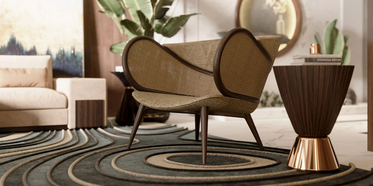 Goathi Stool in American Walnut with Brass-Tone Frame, 51 cm | Alma De Luce