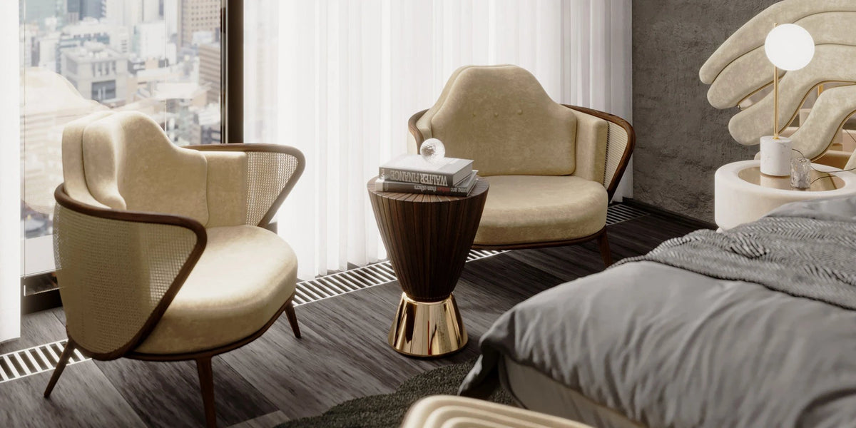 Goathi Stool in American Walnut with Brass-Tone Frame, 51 cm | Alma De Luce