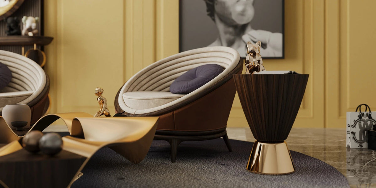 Goathi Stool in American Walnut with Brass-Tone Frame, 51 cm | Alma De Luce