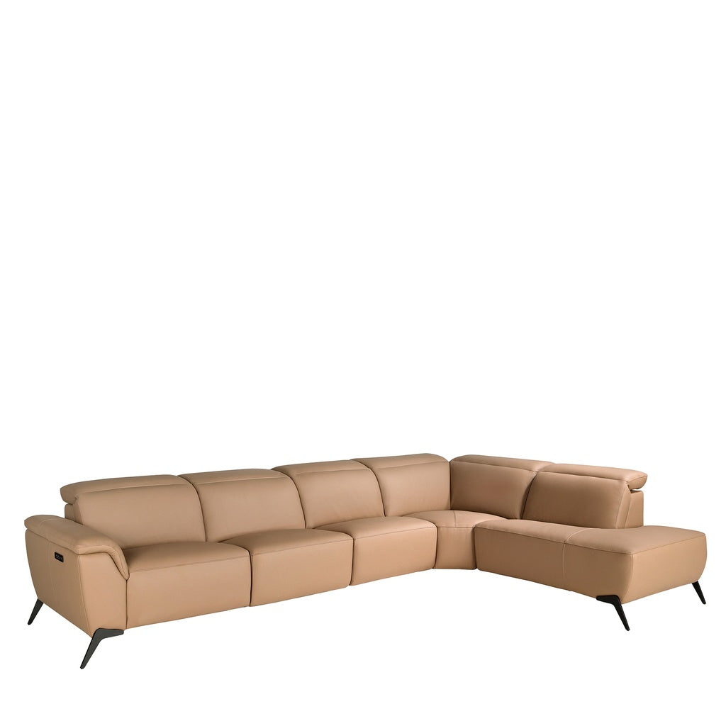 Right modular chaise longue recliner sofa in brown leather